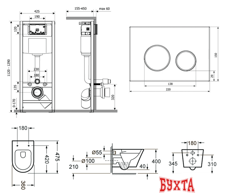 Унитаз подвесной Lavinia Boho Biore Compacto Rimless 6 в 1 77050176 (черный пластик) 2