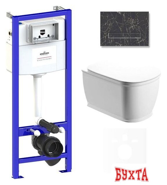 Унитаз подвесной Lavinia Boho Relfix Bell Pro Rimless 6 в 1 75110014 (greek black иск. камень) 1