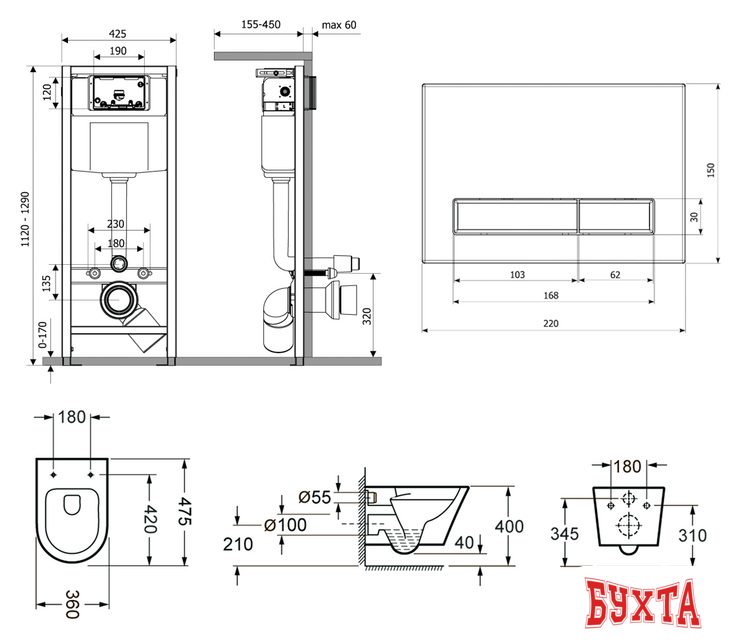 Унитаз подвесной Lavinia Boho Biore Compacto Rimless 7 в 1 87050172 (черный пластик) 2
