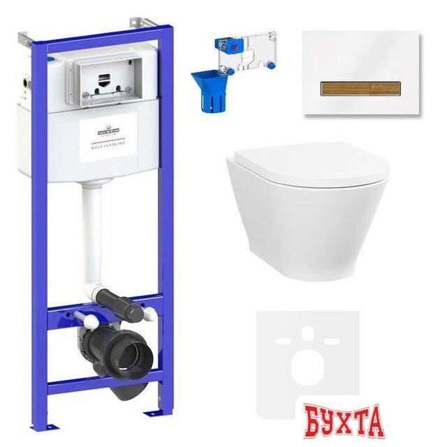 Унитаз подвесной Lavinia Boho Relfix Elegant Rimless 7 в 1 87561108 (белый/дерево стекло) 1