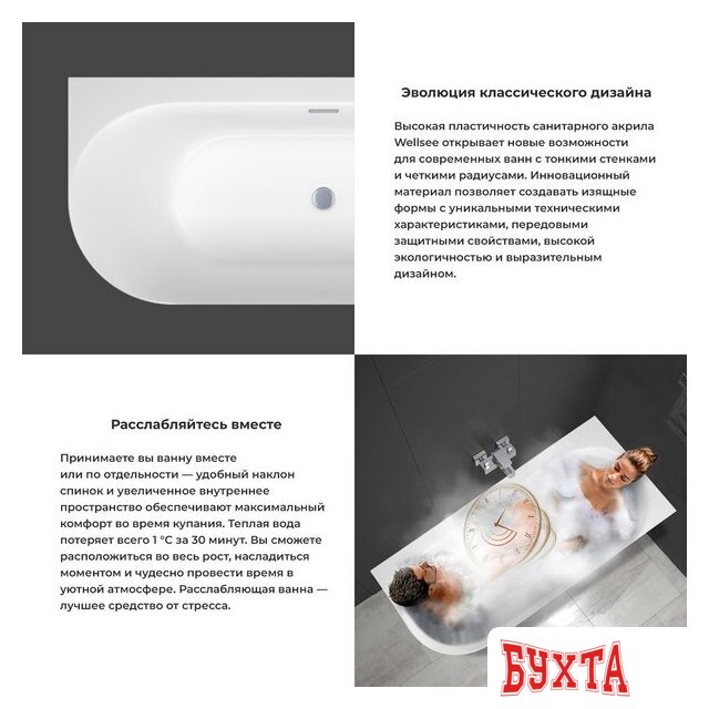 Ванна Wellsee Collaro 180x80 28910601R (пристенная ванна (правая) белый глянец, экран, ножки, сифон-автомат хром) 5