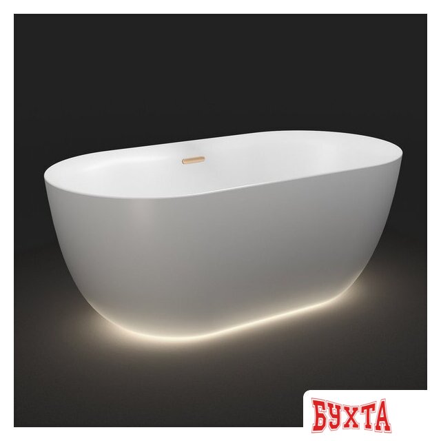 Ванна Wellsee Chic Riviera 179x85 23680604R (отдельностоящая ванна с подсветкой белый глянец, экран, ножки, сифон-автомат золото) 2