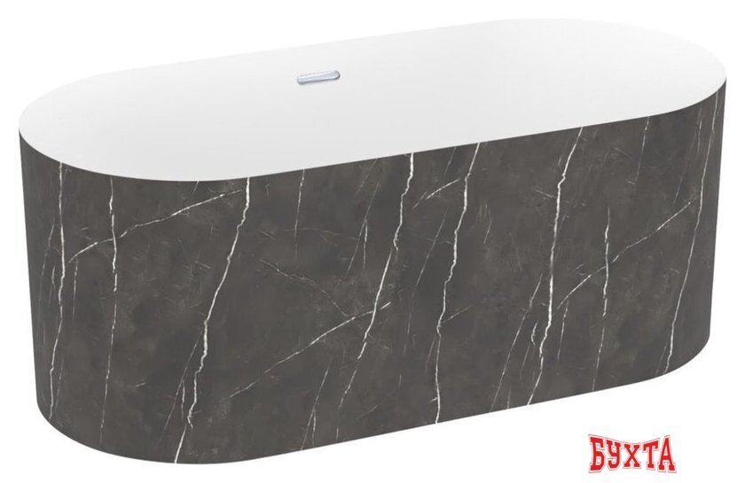 Ванна Wellsee Chalice Perfection 166x77 230604001 (отдельностоящая ванна белый глянец/мат. черн. мрамор, экран, ножки, сифон-автомат хром) 2