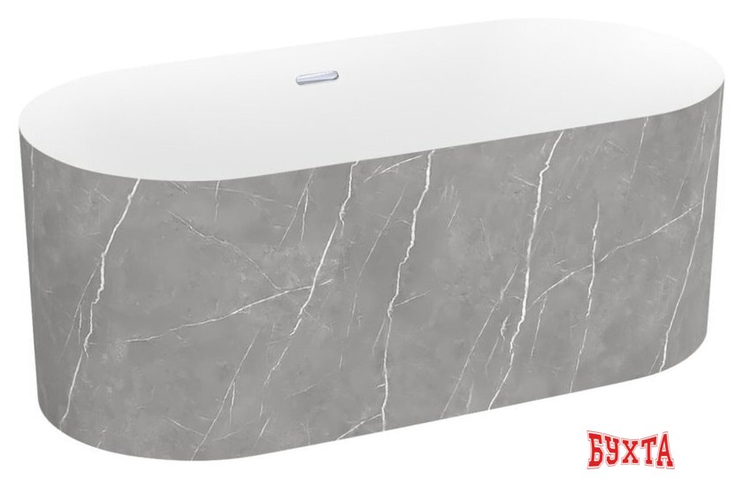 Ванна Wellsee Chalice Perfection 166x77 230605001 (отдельностоящая ванна белый глянец/мат. серый мрамор, экран, ножки, сифон-автомат хром) 2