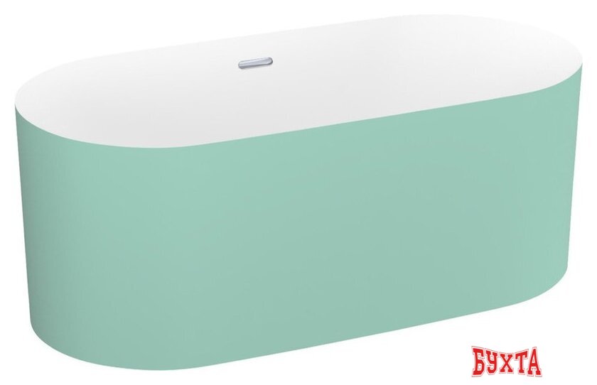 Ванна Wellsee Chalice Perfection 166x77 230607001 (отдельностоящая ванна белый глянец/мат. светло-зеленый, экран, ножки, сифон-автомат хром) 2