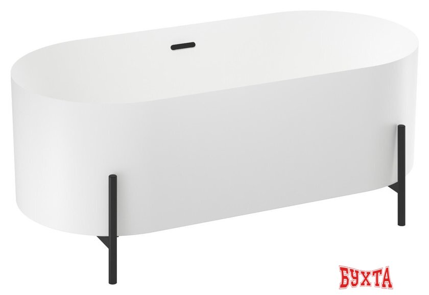 Ванна Wellsee FR.Euphoria 2.0 166x77 235501003 (отдельностоящая ванна белый глянец, экран, ножки матовый черный, сифон-автомат матовый черный) 2