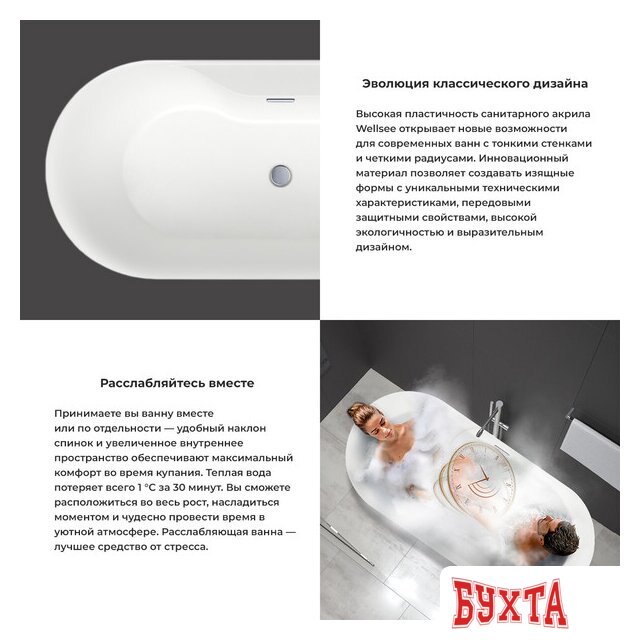 Ванна Wellsee Vanille Joie 179,5x84,5 236501004 (отдельностоящая ванна белый глянец, экран, ножки, сифон-автомат золото) 5