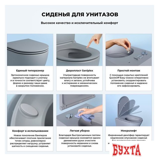 Унитаз подвесной Wellsee Pure BY Wellsee RimFree 182605001 (чаша, пневмокрышка, матовый серый) 5