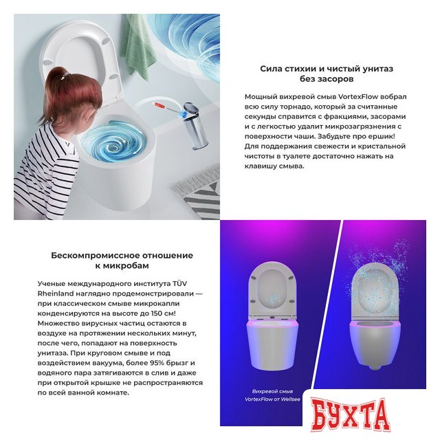 Унитаз подвесной Wellsee eclatant RimFree 182615001 (чаша, пневмокрышка, глянцевый белый) 4