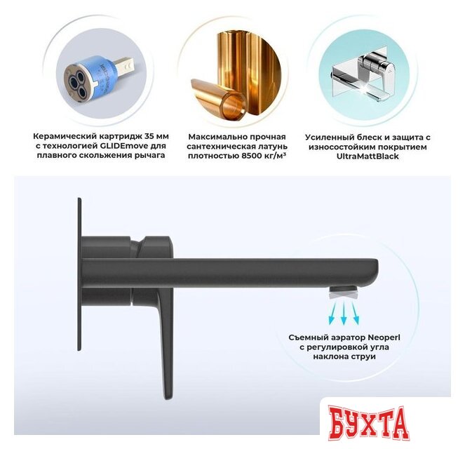 Смеситель Wellsee ICON! for life 182312001, встраиваемый (матовый черный) 2