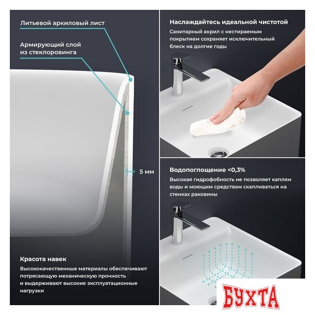 Умывальник Wellsee Pure BY Wellsee 230715000 (отдельностоящий, с отверстием под смеситель, матовый белый) 4