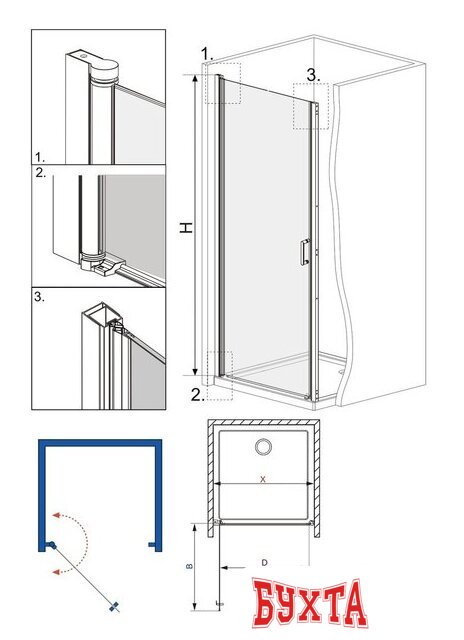 Душевая дверь Roxen Astra 580110-90 (хром/прозрачное) 5