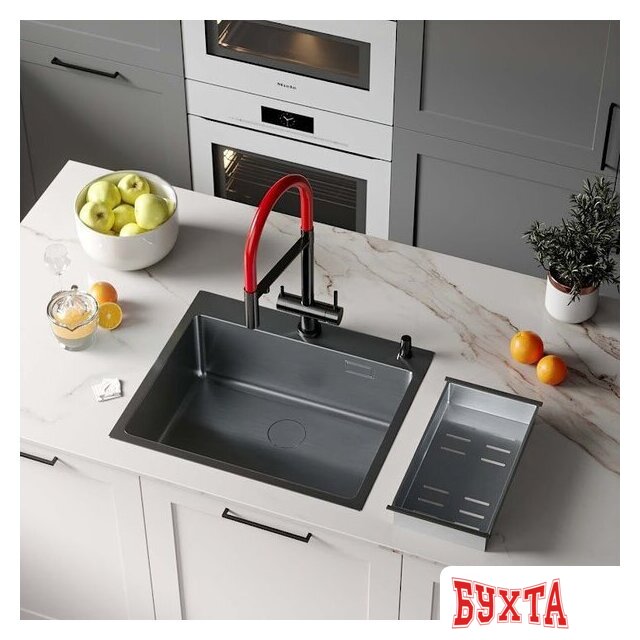Кухонная мойка Roxen Simple 560220-50B PVD графит (с коландером и дозатором) 2