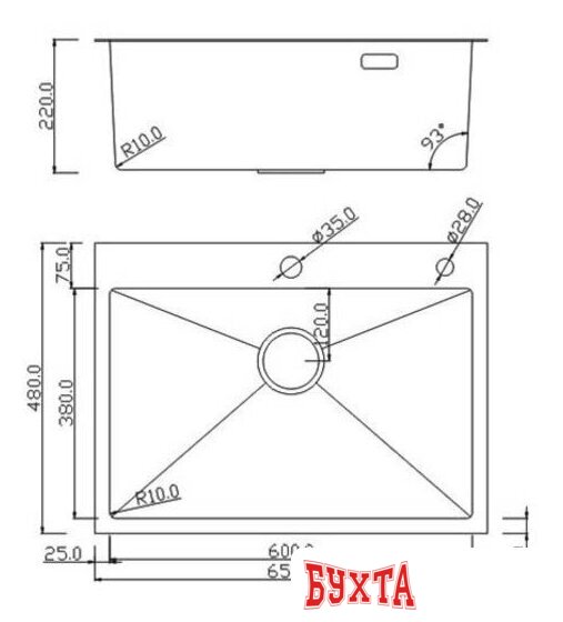Кухонная мойка Roxen Simple 560220-65B 3