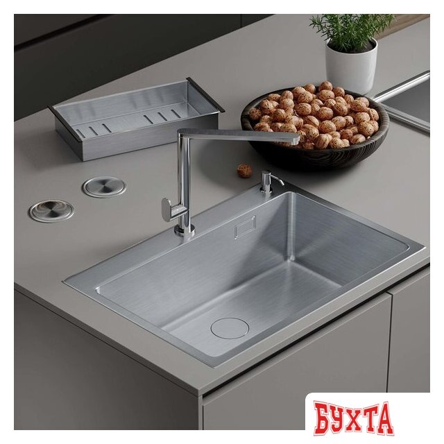Кухонная мойка Roxen Simple 560220-70 сатин (с коландером и дозатором) 1