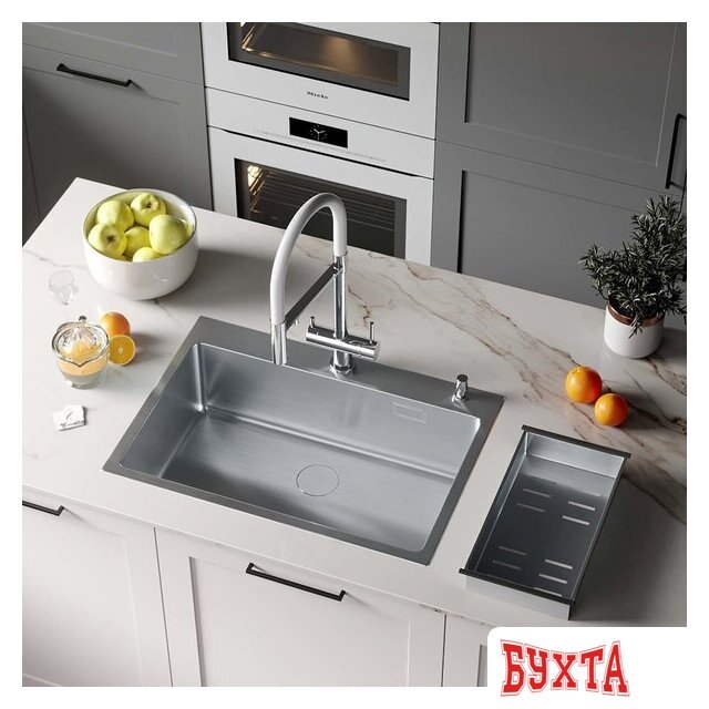 Кухонная мойка Roxen Simple 560220-70 сатин (с коландером и дозатором) 2