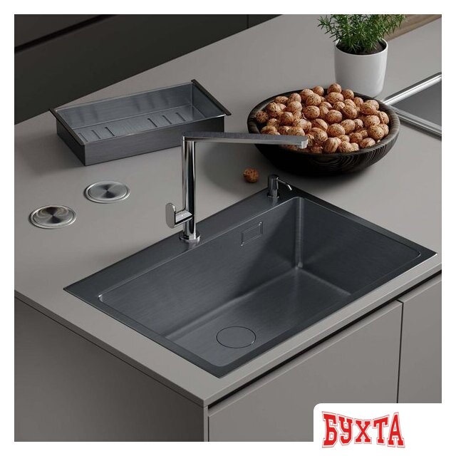 Кухонная мойка Roxen Simple 560220-70B PVD графит (с коландером и дозатором) 3