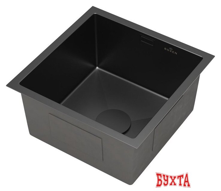 Кухонная мойка Roxen Uno 560210-44B (440*440) PVD графит под столешницу (с ролл-матом и дозатором) 5