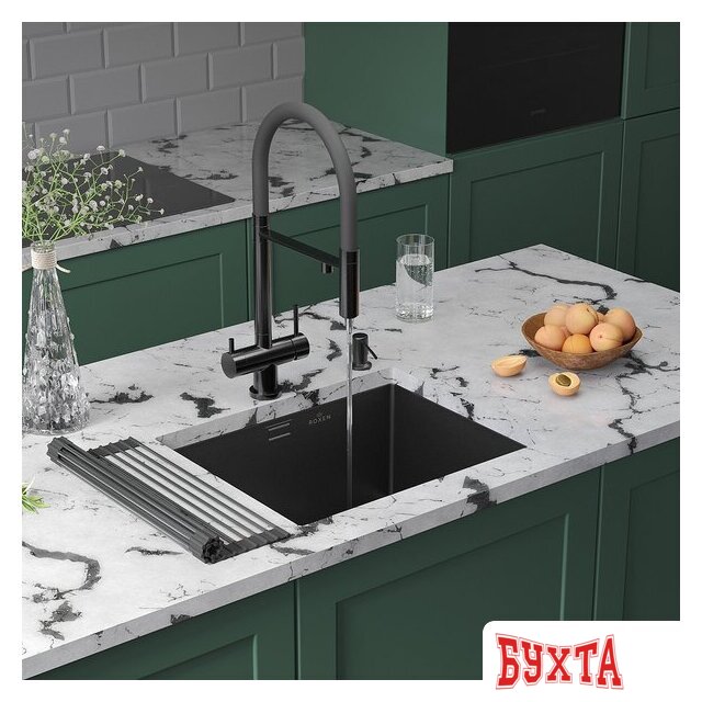 Кухонная мойка Roxen Uno 560210-54B под столешницу графит (ролл-мат, дозатор, сифон) 2
