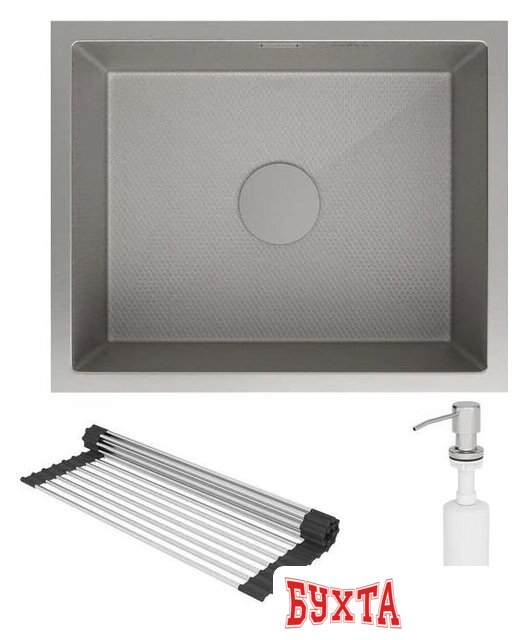 Кухонная мойка Roxen Uno 560210-54S под столешницу сатин/текстурная поверхность (ролл-мат, дозатор, сифон) 4
