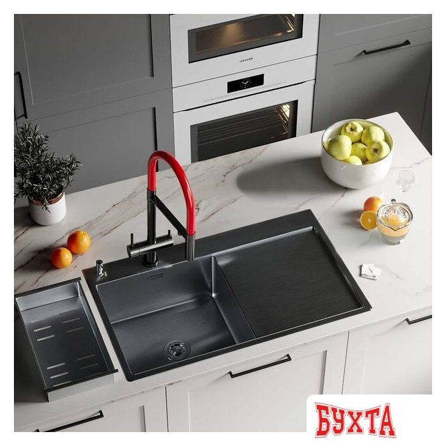 Кухонная мойка Roxen Vespa 560230-70LB PVD графит (с коландером и дозатором) 2