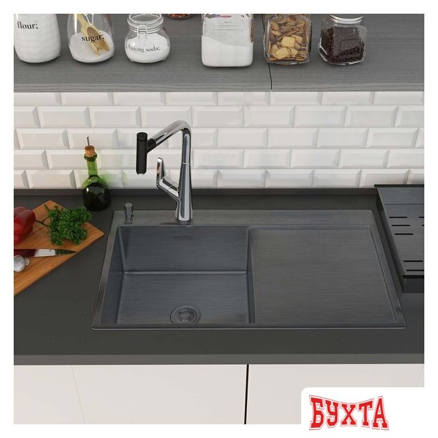 Кухонная мойка Roxen Vespa 560230-70LB PVD графит (с коландером и дозатором) 3