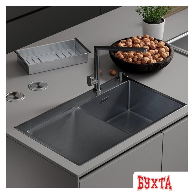 Кухонная мойка Roxen Vespa 560230-70RB PVD графит (с коландером и дозатором)