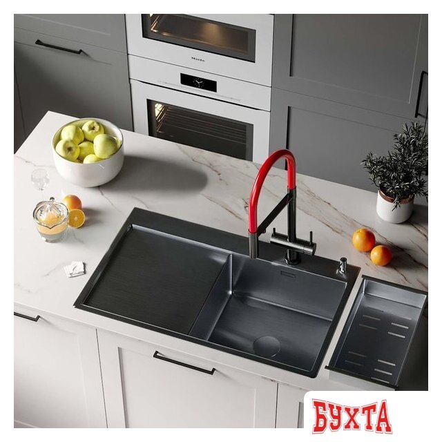 Кухонная мойка Roxen Vespa 560230-70RB PVD графит (с коландером и дозатором) 2