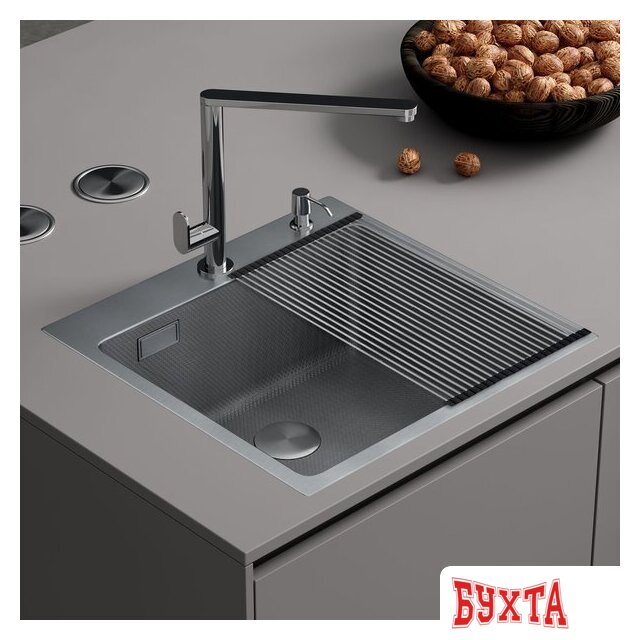 Кухонная мойка Roxen Snake 560220-45-S сатин/текстурная поверхность (с ролл-матом и дозатором) 1