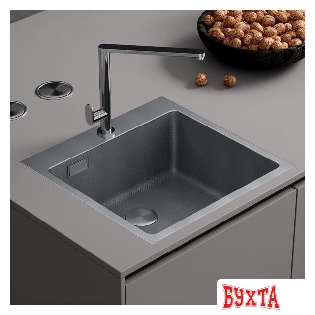 Кухонная мойка Roxen Snake 560220-50-S (50*48) сатин/текстурная поверхность (с коландером и дозатором) 2