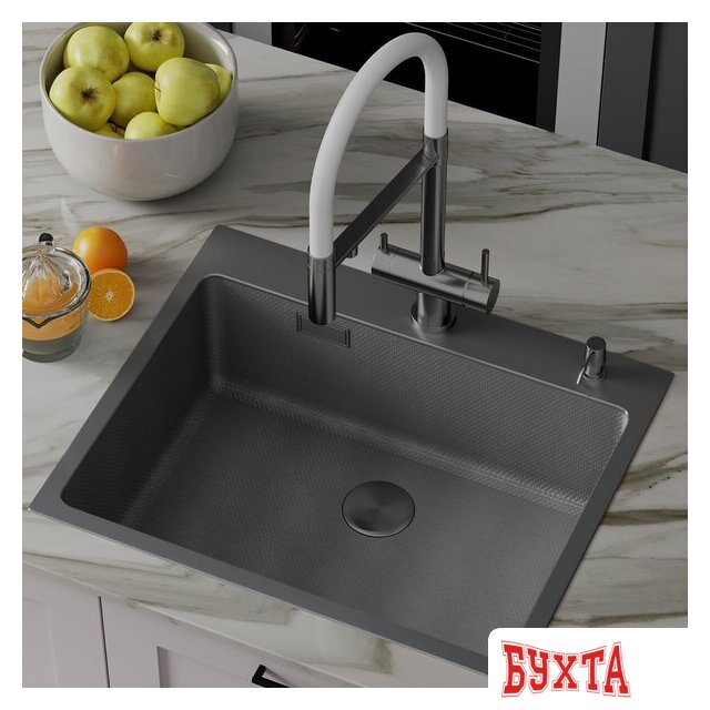 Кухонная мойка Roxen Snake 560220-60-BS PVD графит/текстурная поверхность (с коландером и дозатором) 4