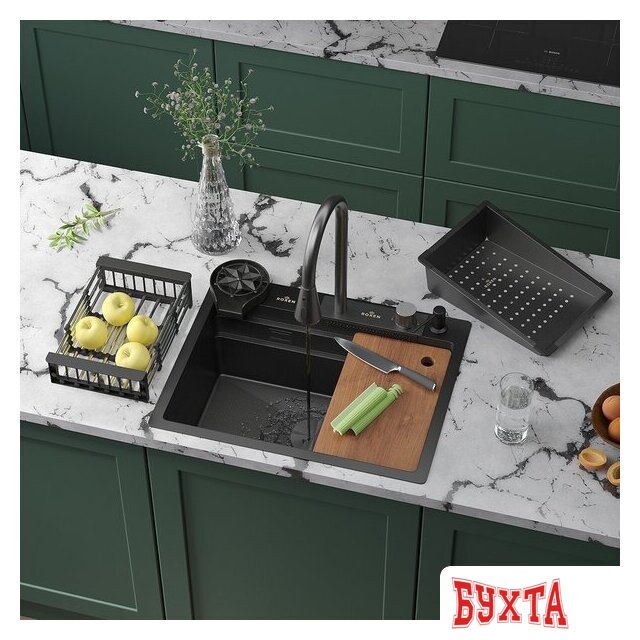 Кухонная мойка Roxen Stage Plus 560250-60-BS многофункциональная 8 в 1 (60*48/текстурный графит)