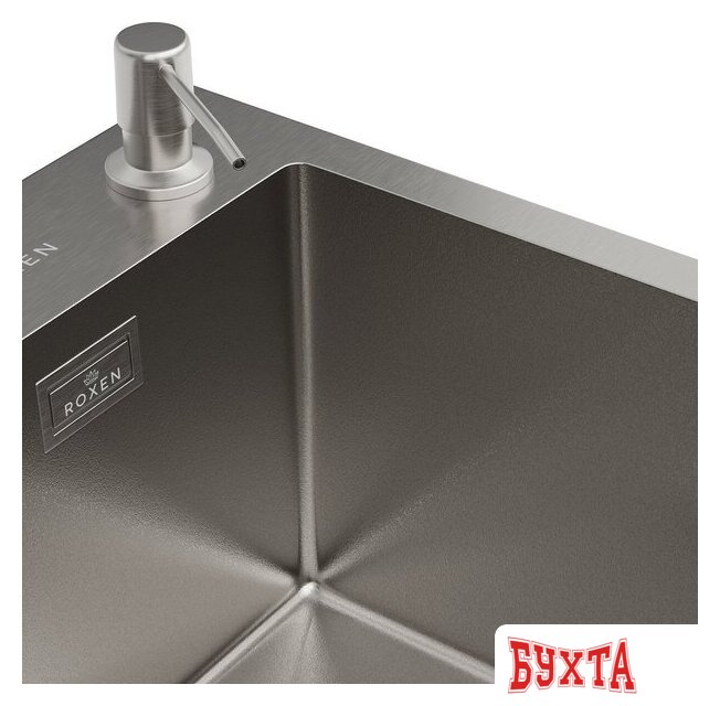 Кухонная мойка Roxen Simple 560220-60-V сатин/текстурная (с коландером и дозатором) 3