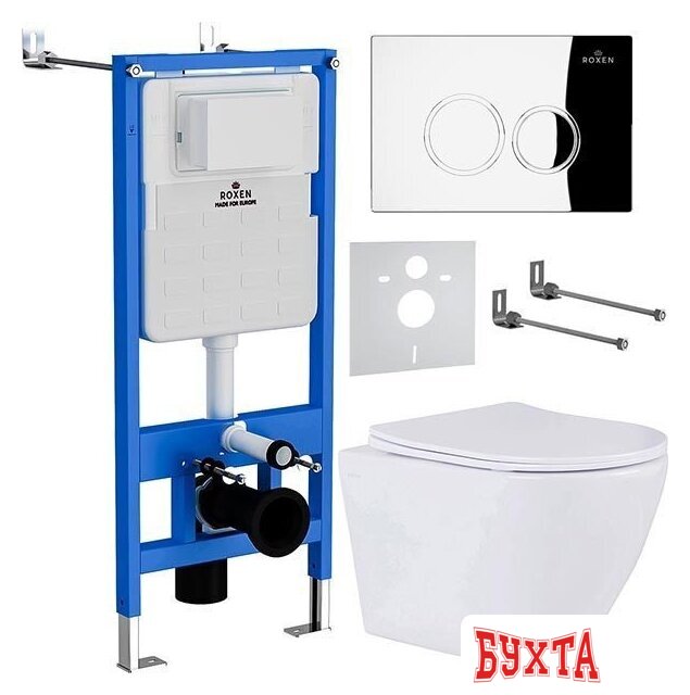 Унитаз подвесной Roxen Antares One Rimless 6 в 1 StounFix Dual Fresh 508565 (кнопка: хром) 2