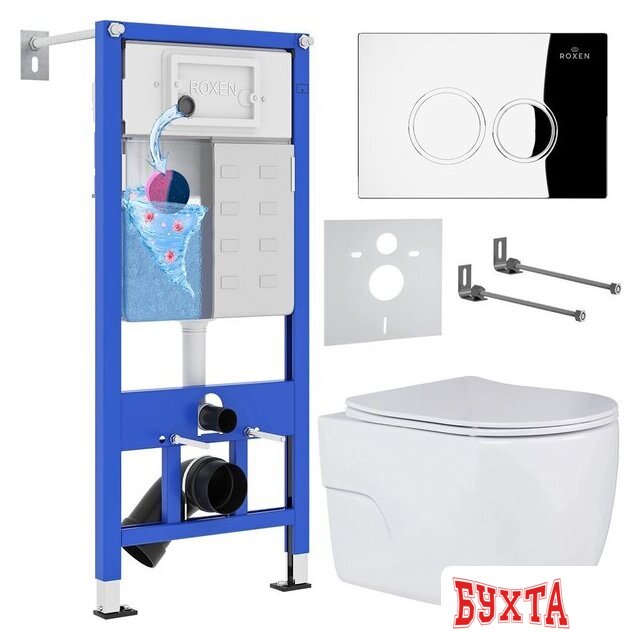 Унитаз подвесной Roxen Porto One Rimless 6 в 1 StounFix Dual Fresh 516917 (кнопка: хром)