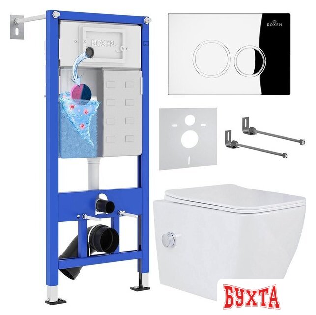 Унитаз подвесной Roxen Cube Bidet One Rimless 6 в 1 StounFix Dual Fresh 521082 (кнопка: хром) 1