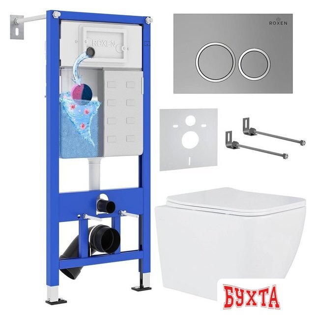 Унитаз подвесной Roxen Cube One Rimless 6 в 1 StounFix Dual Fresh 530473 (кнопка: матовая)