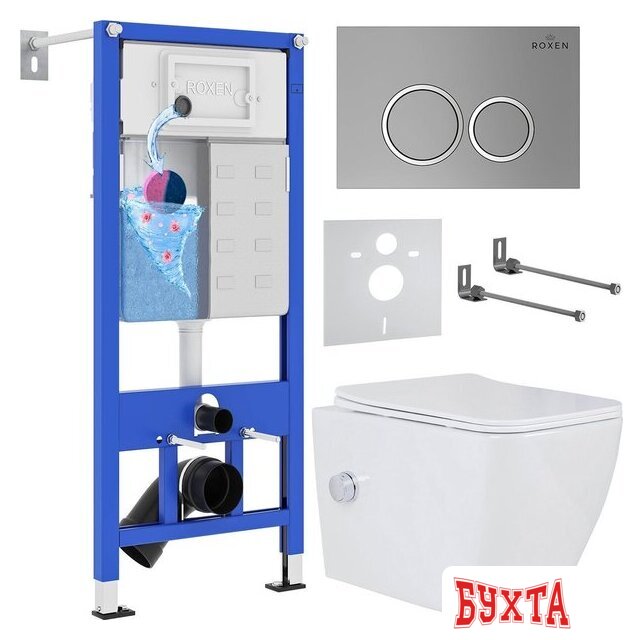 Унитаз подвесной Roxen Cube Bidet One Rimless 6 в 1 StounFix Dual Fresh 533185 (кнопка: матовая) 1