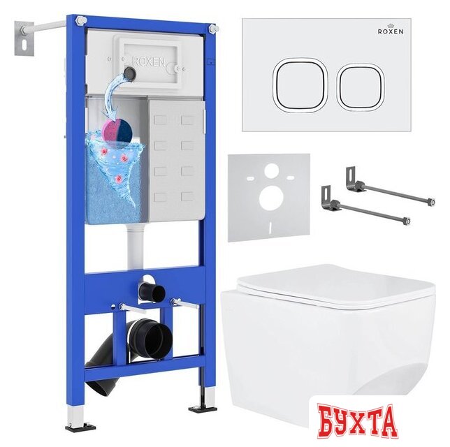 Унитаз подвесной Roxen Boro в комплекте с инсталляцией StounFix Dual Fresh 6 в 1 540025 (кнопка: белый глянец) 1