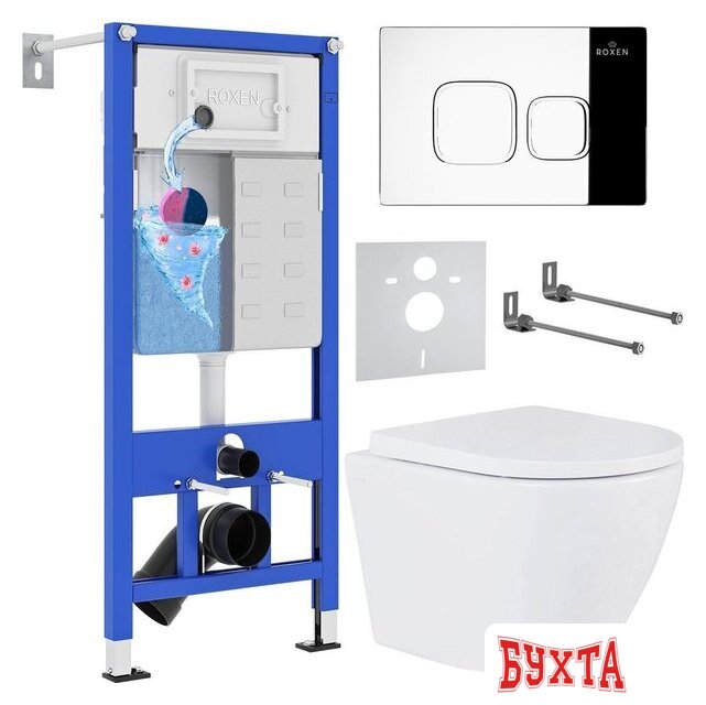 Унитаз подвесной Roxen Antares One Rimless 6 в 1 StounFix Dual Fresh 547461 (кнопка: хром)