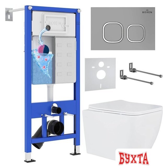 Унитаз подвесной Roxen Cube One Rimless 6 в 1 StounFix Dual Fresh 566036 (кнопка: матовая) 1