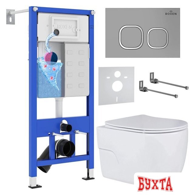 Унитаз подвесной Roxen Porto One Rimless 6 в 1 StounFix Dual Fresh 568244 (кнопка: матовая)