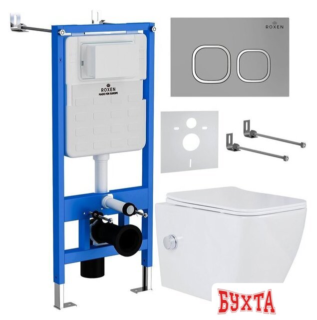 Унитаз подвесной Roxen Cube Bidet One Rimless 6 в 1 StounFix Dual Fresh 569118 (кнопка: матовая)