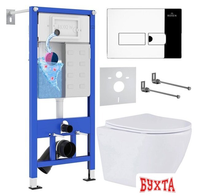 Унитаз подвесной Roxen Antares One Rimless 6 в 1 StounFix Dual Fresh 583589 (кнопка: хром) 1