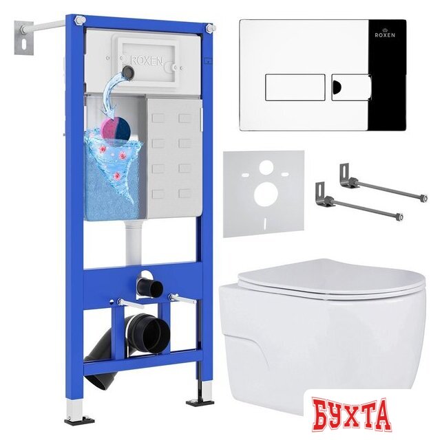 Унитаз подвесной Roxen Porto One Rimless 6 в 1 StounFix Dual Fresh 593355 (кнопка: хром) 1