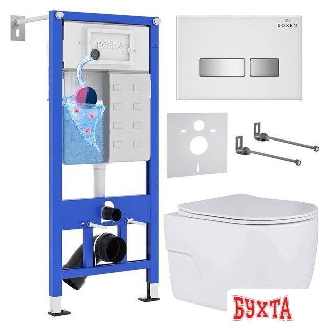 Унитаз подвесной Roxen Porto One Rimless 6 в 1 StounFix Dual Fresh 636623 (белое стекло)