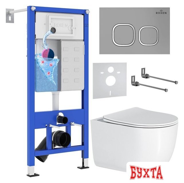Унитаз подвесной Roxen Vortex Tornado в комплекте с инсталляцией StounFix Dual Fresh 6 в 1 964479 (кнопка: хром матовый) 1