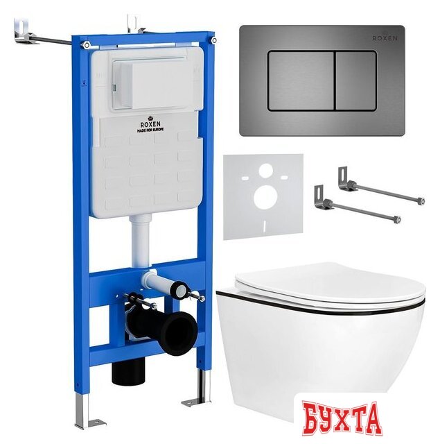 Унитаз подвесной Roxen Antares Black в комплекте с инсталляцией StounFix Dual Fresh 6 в 1 964862 (кнопка: оружейная сталь) 1