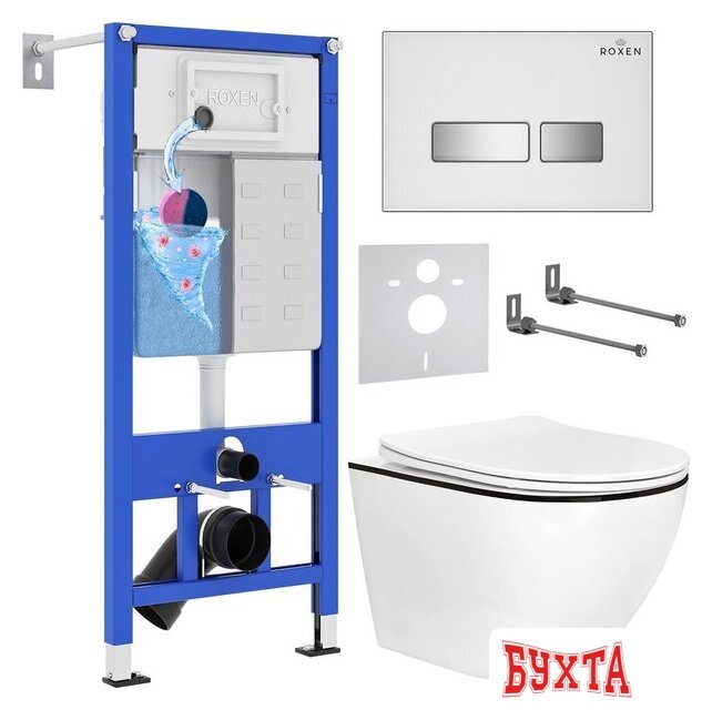 Унитаз подвесной Roxen Antares Black в комплекте с инсталляцией StounFix Dual Fresh 6 в 1 964909 (кнопка: белое стекло) 2