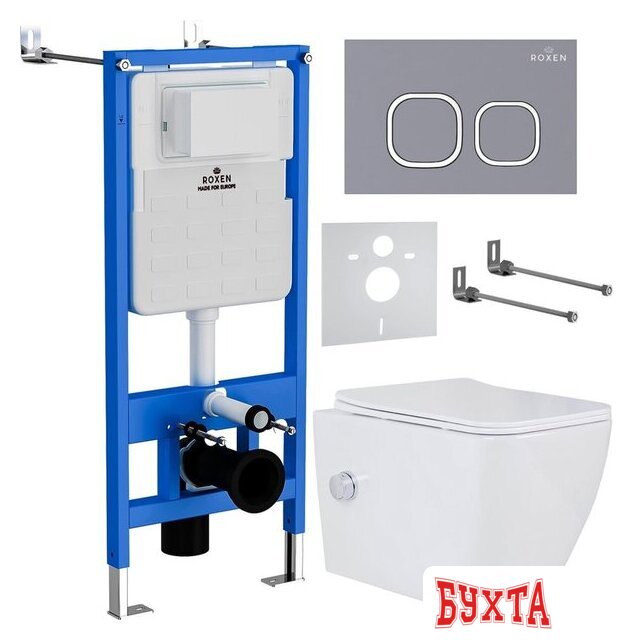 Унитаз подвесной Roxen Cube bidet в комплекте с инсталляцией StounFix Dual Fresh 6 в 1 966426 (кнопка: серый бетон)